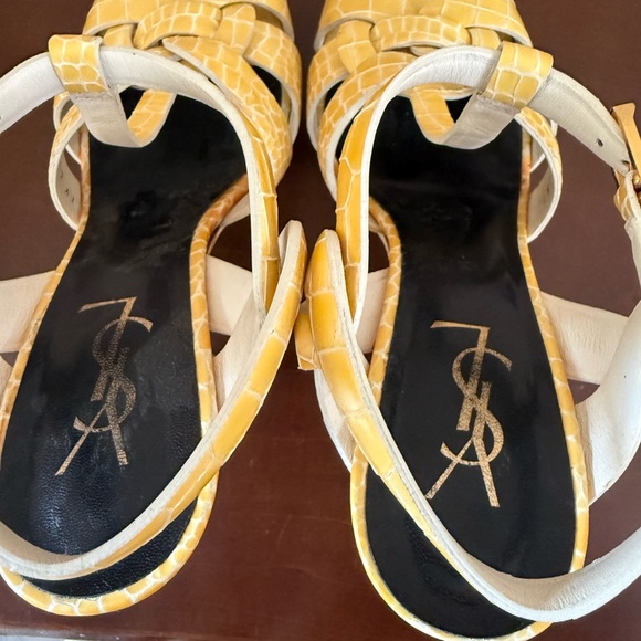 AUTHENTIC YSL Tribute Platform Sandals 37 Yellow Croc Embossed $1,200 Retail 🔥 - Picture 8 of 15